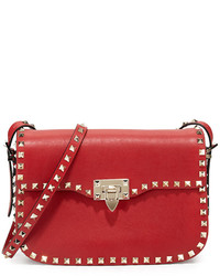 Valentino Rockstud Round Flap Shoulder Bag Red