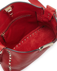 Valentino Rockstud Small Flip Lock Hobo Bag Red