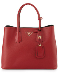 Prada Saffiano Cuir Double Bag Red