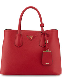 Prada Saffiano Cuir Small Double Bag Red