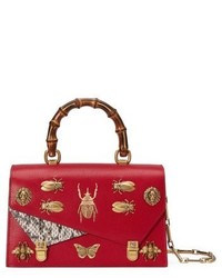 Gucci Small Linea P Painted Insects Leather Top Handle Satchel