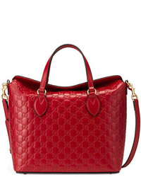 Gucci Ssima Leather Top Handle Bag Red