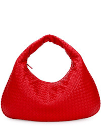 Bottega Veneta Veneta Intrecciato Large Hobo Bag Red