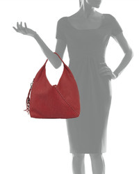 Henry Beguelin Woven Canotta Leather Crossover Hobo Bag Red