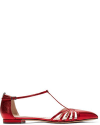 Sarah Jessica Parker Sjp By Carrie Metallic Leather Point Toe Flats Red
