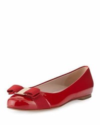 Salvatore Ferragamo Varina Patent Bow Ballerina Flat Rosso