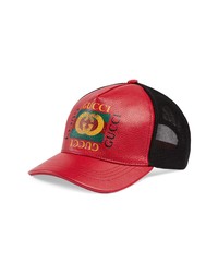 Red Leather Baseball Cap