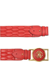 Roberto Cavalli Dark Red Python Printed Leather Signature Belt
