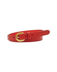 Fossil Fair Isle Leather Belt Real Red Small