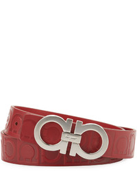 Salvatore Ferragamo Gancio Stamped Leather Belt Red