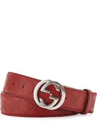 Gucci Interlocking G Leather Belt Red