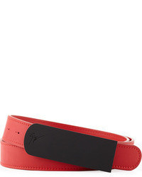 Giuseppe Zanotti Leather Rubberized Plaque Belt Redblack