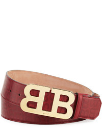 Bally Mirror B Stamped Leather Belt Red