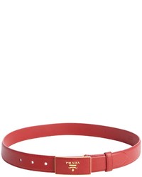 Prada Red Saffiano Leather Logo Plaque Belt
