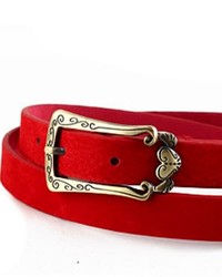 ChicNova Red Blue Leather Belt With Engraved Heart Detail