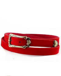 ChicNova Red Blue Leather Belt With Engraved Heart Detail