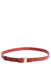 Salvatore Ferragamo Red Leather And Bow Buckle Skinny Belt