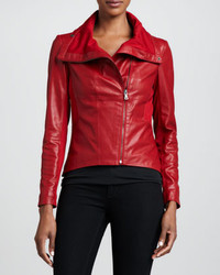 Bagatelle Leather Ponte Asymmetric Jacket Red