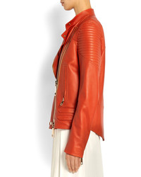 Givenchy Biker Jacket With Ribbed Panels In Brick Leather