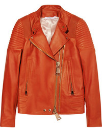 Givenchy Biker Jacket With Ribbed Panels In Brick Leather