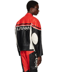 LU'U DAN Black Red Paneled Leather Jacket