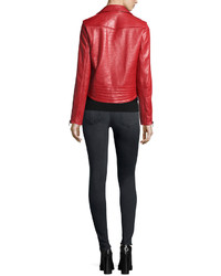 Chrystie Leather Moto Jacket Red