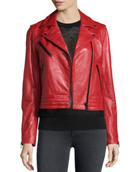 Chrystie Leather Moto Jacket Red