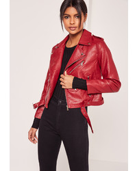 Missguided Faux Leather Biker Jacket Red