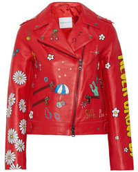 Mira Mikati Never Grow Up Painted Leather Biker Jacket Red