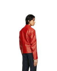 Maison Margiela Red Leather 5 Zip Jacket
