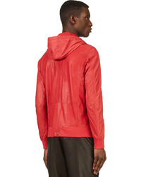 Diesel Red Leather Hooded L Hasso Jacket