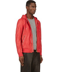 Diesel Red Leather Hooded L Hasso Jacket