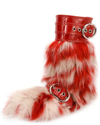 Miu Miu Striped Faux Fur And Patent Boot