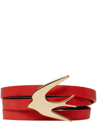 MCQ Alexander Ueen Red Leather Wrap Swallow Bracelet