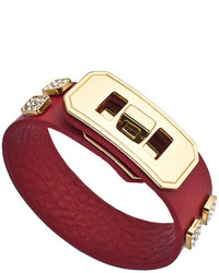 Andara Gold Red Leather And Crystal Twist Buckle Bracelet