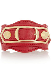 Balenciaga Holiday Collection Textured Leather And Gold Tone Bracelet