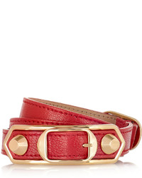 Balenciaga Holiday Collection Triple Tour Textured Leather And Gold Tone Bracelet