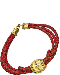 Jacqueline Pinto Red Braided Leather Bracelet With Crystal Studded Barrel Bead