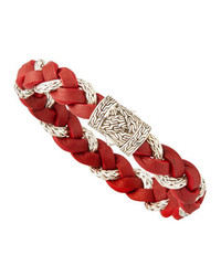 John Hardy Chain Woven Braided Leather Bracelet Red