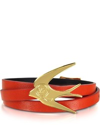 McQ by Alexander McQueen Mcq Alexander Mcqueen Fire Red Smooth Nappa Leather Swallow Wrap Bracelet