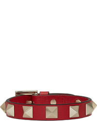 Valentino Red Leather Rockstud Bracelet