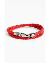 Tod's Double Wrap Braided Leather Bracelet Ruby Red