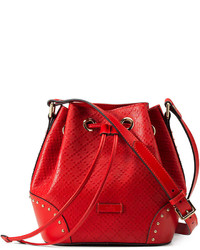 Gucci Bright Diamante Small Leather Bucket Bag Red