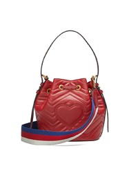 Gucci Red Gg Marmont Leather Bucket Bag