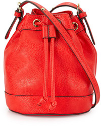 Neiman Marcus Sierra Faux Leather Bucket Crossbody Bag Red