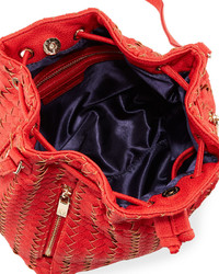 Neiman Marcus Woven Faux Leather Bucket Bag Poppy