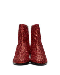 Saint Laurent Red Glitter Caleb Zippered Boots