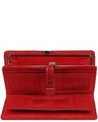 Wilsons Leather Addison Cactus Croco Framed Faux Leather Clutch Red