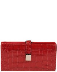 Wilsons Leather Addison Cactus Croco Framed Faux Leather Clutch Red