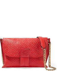 Loewe Avenue Embossed Leather Shoulder Bag Red